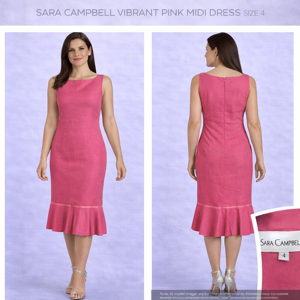 Sara Campbell Vibrant Pink Midi Dress Size 4